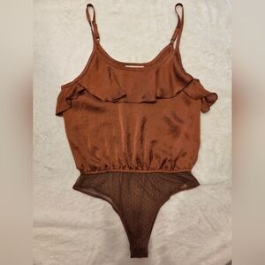 Rich Rust Color Ruffle Bodysuit Sateen